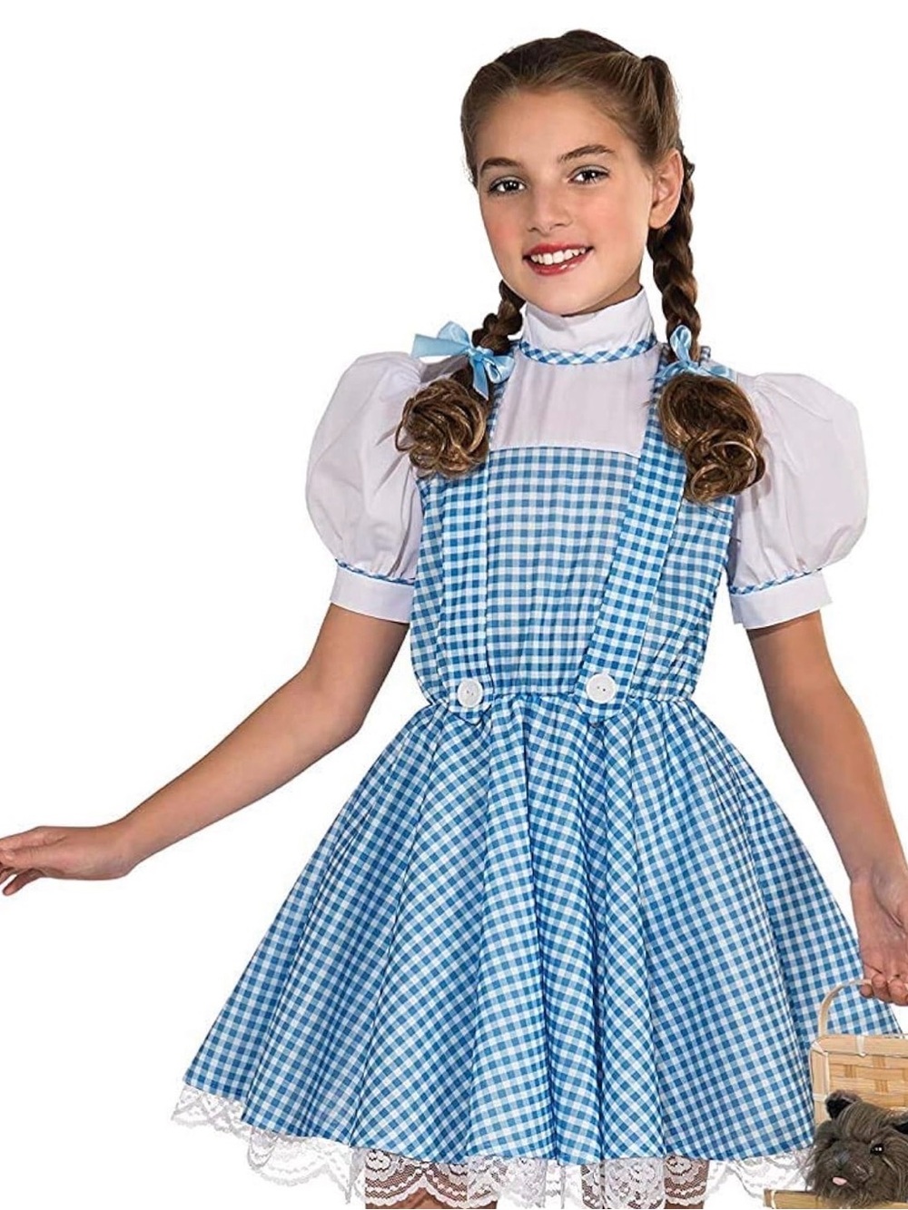 Dorothy Halloween Costume Girls Blue Gingham Dress + White Puff Sleeves size L